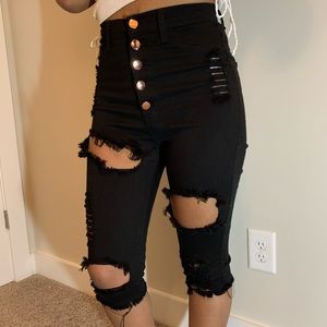 Fashion nova Black distressed over the knee denim